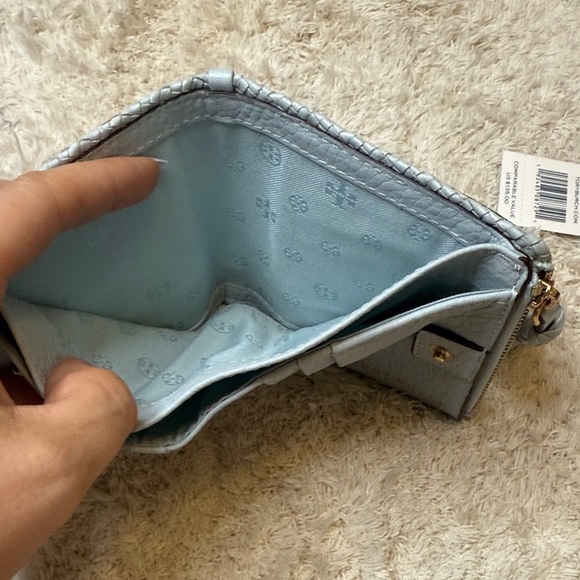 NWT Tory Burch Seltzer Blue Taylor Mini Leather Wallet with Tassel - Picture 10 of 11